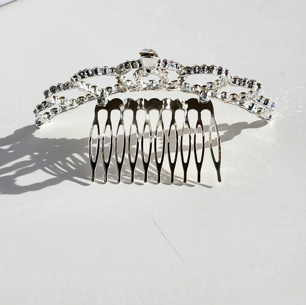 Mini Crystal Rhinestone Crown Hair Comb Princess Tiara Crown Headpiece - Picture 3 of 5